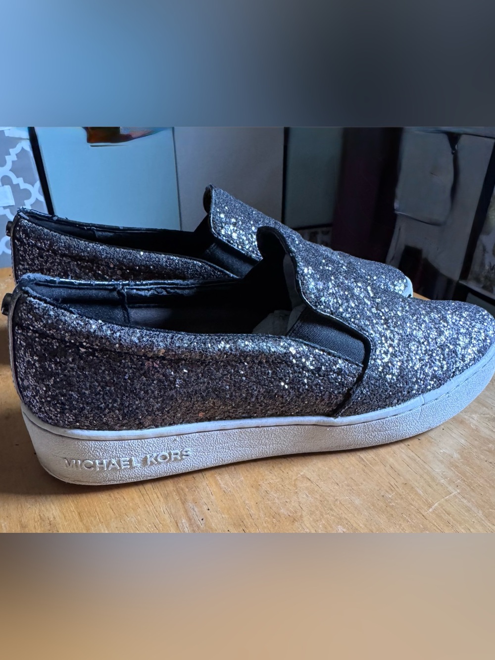 MICHAEL Michael Kors Silver Glitter Slip-On Sneakers